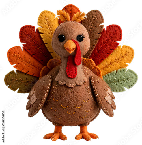 Handmade Felt Turkey Doll Isolated on Transparent Background