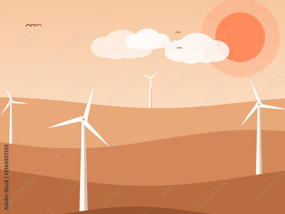 Fototapeta premium Eco Friendly Wind Turbines Countryside Vector