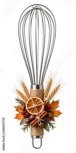 Kitchen Whisk With Autumn Decoration Isolated on Transparent Background
