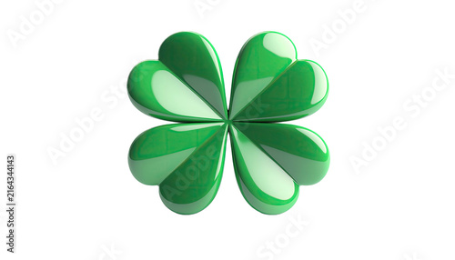 Glossy Green Six Leaf Clover Symbolizing Good Luck Fortune and Prosperity Isolated on Transparent Background