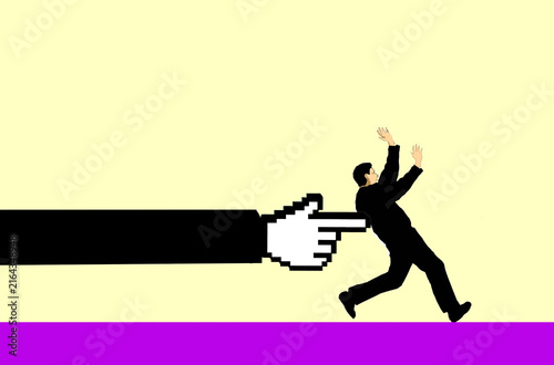 A digital cursor pushes a businessman in a cyberbullying concept