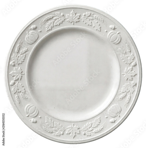 White Embossed Thanksgiving Dinner Plate Isolated on Transparent Background