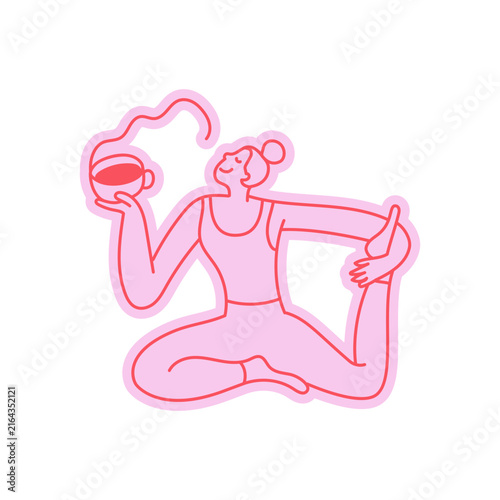 Vector sketch doodle illustration in trendy line style, fit and gym, wellness concept, feminine character and mascot related to fitness, pilates, sport and healthy lifestyle