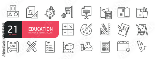 Set of line icons related to education. Outline icons collection. Editable stroke. Vector illustration