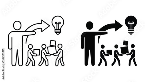 Project management and creative team collaboration icons with management