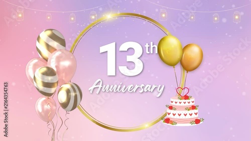 13th Wedding Anniversary Celebration Video Template with Luxury Golden Balloons