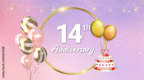 14th Wedding Anniversary Invitation Video Template with Cake and Balloons