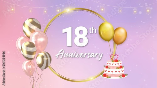 18th Wedding Anniversary Greeting Video Template with Gold Balloons and Celebration Cake