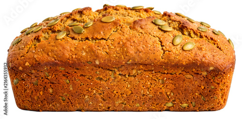 Pumpkin Bread Loaf With Seeds Isolated on Transparent Background