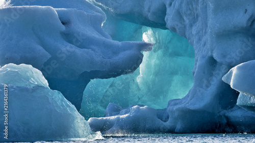 Ice floes on a lake in Iceland, abstract landscape