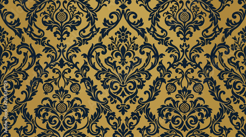 Luxury Seamless Botanic Damask Flock Pattern Background for Wallpaper and Textile Designs