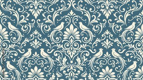 Premium Classic Floral Botanical Damask Background for Luxurious Decorative Surface Applications