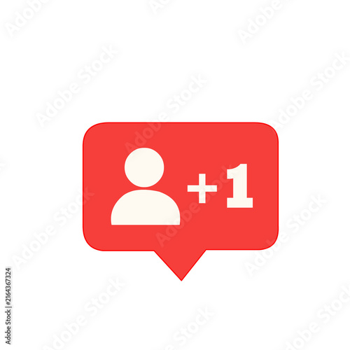 Red User Plus One Notification Icon, New Follower and Social Media Connection Concept