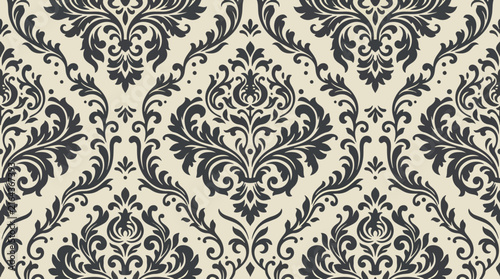 Sophisticated Ornamental Botanical Flock Damask Background for Elegant Interior Surface Designs