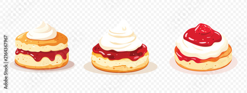 Delicious scone with jam bakery vector illustration set
