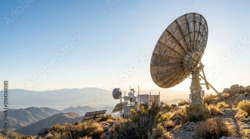Satellite Dish on Mountain Landscape During Golden Hour Sunset