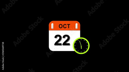 Oct 22 date 2026 animation . clock and black background clean and stunning 4k animation.