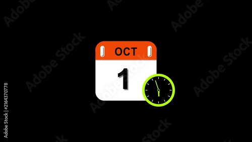 Oct 1 date 2026 animation . clock and black background clean and stunning 4k animation.