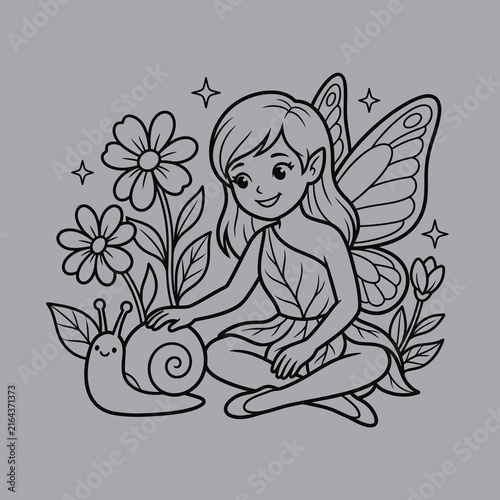 Lovable Fairy with Friendly Garden Snail Art And Illustration