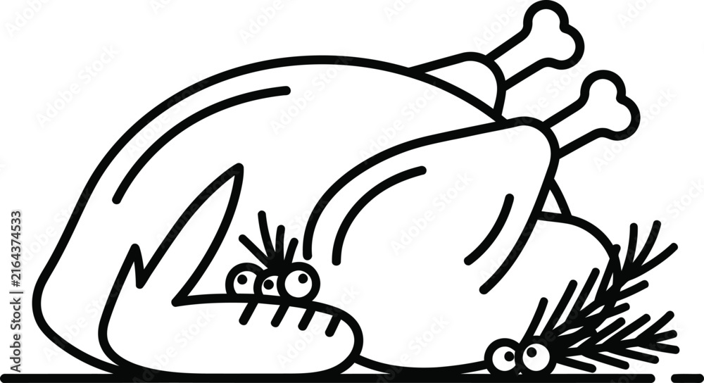 Obraz premium Roasted whole turkey or chicken with garnish and funny character eyes thanksgiving christmas character rosemary delicious illustration
