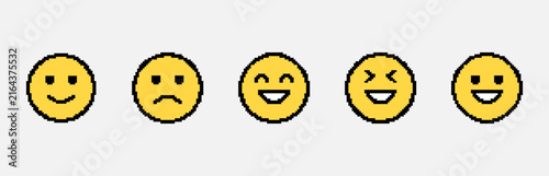 Pixel Art Emoji Faces Expression Collection Set, emoji, pixel, smiley, faces, expression, emotion, happiness, joy, smile, cheerful, laughing