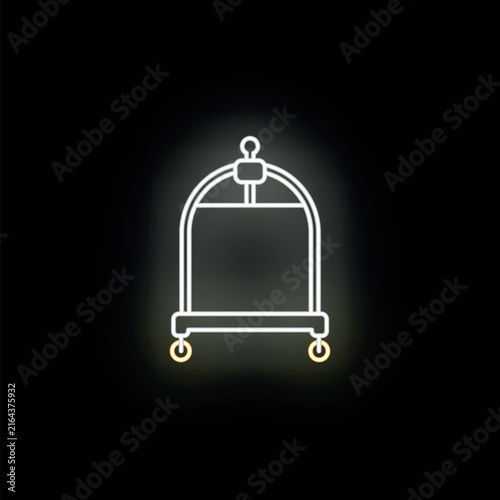 Bild auf Leinwand Hotel luggage cart icon glowing with a neon light effect on a black background