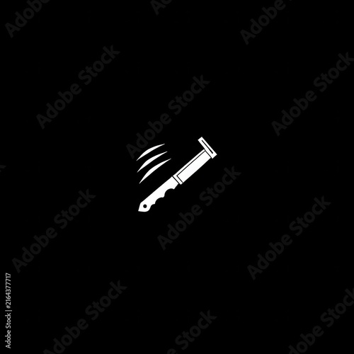 White Knife Icon with Motion Lines on Black Background - Danger and Crime Vector Concept