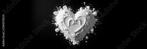 White Powder Heart Shape with Fingerprint Impression on Black Background - Symbolic Touch Concept
