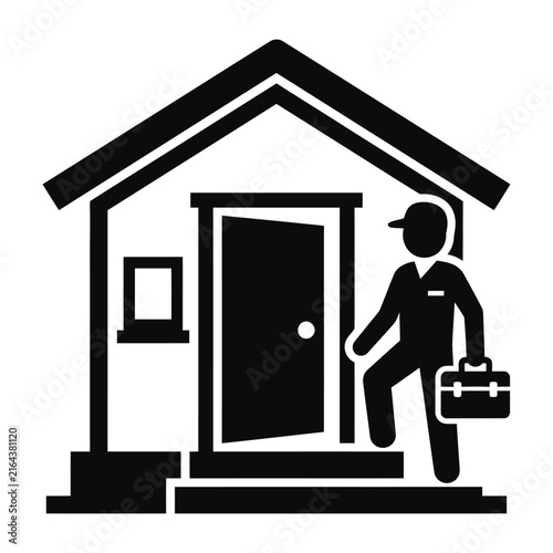 Black silhouette icon of a delivery worker climbing steps to enter a house with delivery silhouette residential maintenance technician employee