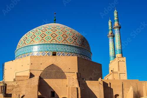 Canvastavla Stunning mosaic dome and twin minarets of Jameh Mosque in Yazd, Iran
