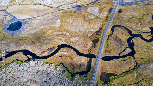 Abstract drawing of a landscape in Iceland, view from above.