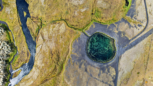 Abstract drawing of a landscape in Iceland, view from above.