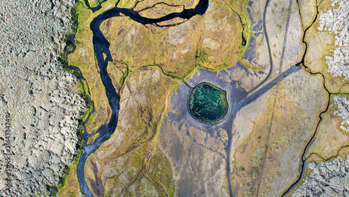 Abstract drawing of a landscape in Iceland, view from above.