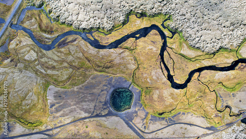 Abstract drawing of a landscape in Iceland, view from above.