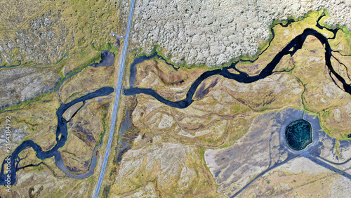 Abstract drawing of a landscape in Iceland, view from above.