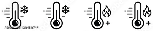 Hot and cold temperature thermometer icon set featuring heat chill frost and thermal monitoring symbols