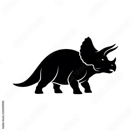 Black silhouette of a triceratops dinosaur in side profile, featuring a large bony frill and three horns, isolated on a white background