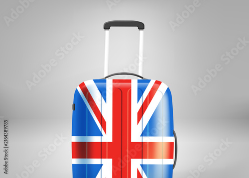 Suitcase with Great Britain flag. Vector 3d illustration