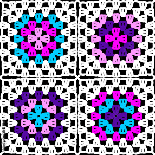 Pattern with crochet granny square wallpaper handmade decorative art design print	

