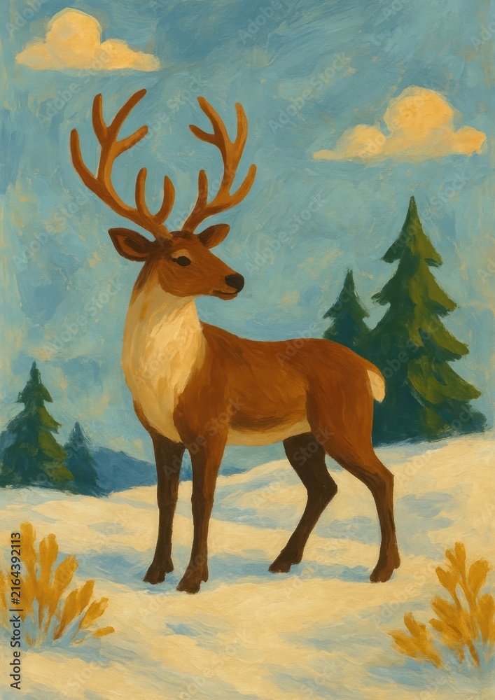 Naklejka premium Majestic deer in snowy forest