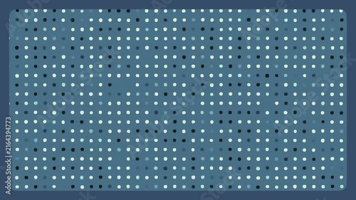 Matrice di piccoli dischi di forma irregolare con un effeto di movimento oscillante, illustrazione animata con elementi e forme geometriche astratte