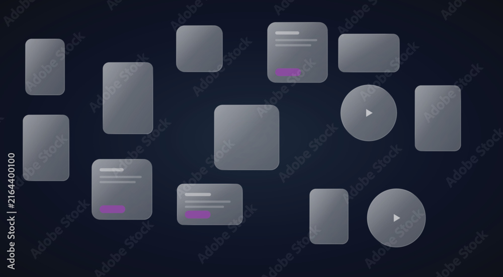 Fototapeta premium Glassmorphism ui elements arranged on a dark background. modern digital interface design concept