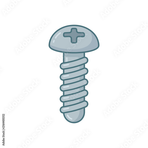 Gray metallic screw with crosshead on white background.