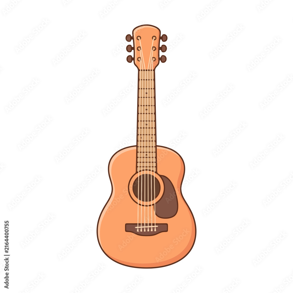 Naklejka premium Classic acoustic guitar with six strings isolated on white background.