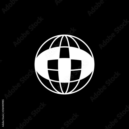 Elegant, futuristic 'M' inside a global grid sphere. Modern and unique for cyber security, cloud tech, and global logistics.