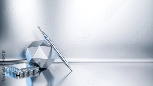 Conceptual Tech Display: Microchip and Abstract Geometric Object