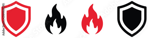 Foto Shield fireproof icon with fire protection symbol for secure safeguard and defen