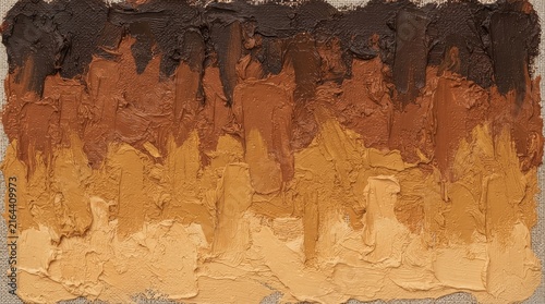 Thick paint layers in warm earth tones with visible texture