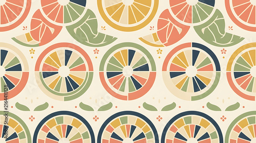 Retro pixel art seamless pattern with colorful citrus fruit slices like orange lemon and lime for summer food design and kitchen textile decoration in a vintage style