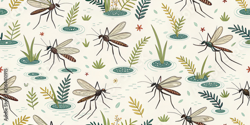 seamless pattern with mosquitos